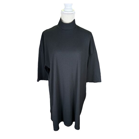 Dressed In LALA Ribbed Ozzy Midi T-shirt Dress Women's Large Black Lagenlook - Picture 2 of 7